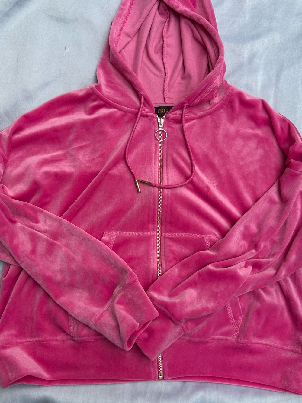 Bright Pink Velour Zip Hoodie Jacket